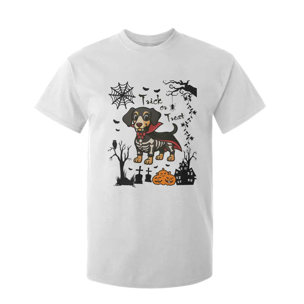 Funny Halloween Gift T Shirt For Kid Trick Or Treat With My Dachshund Dracula TS12 White Print Your Wear