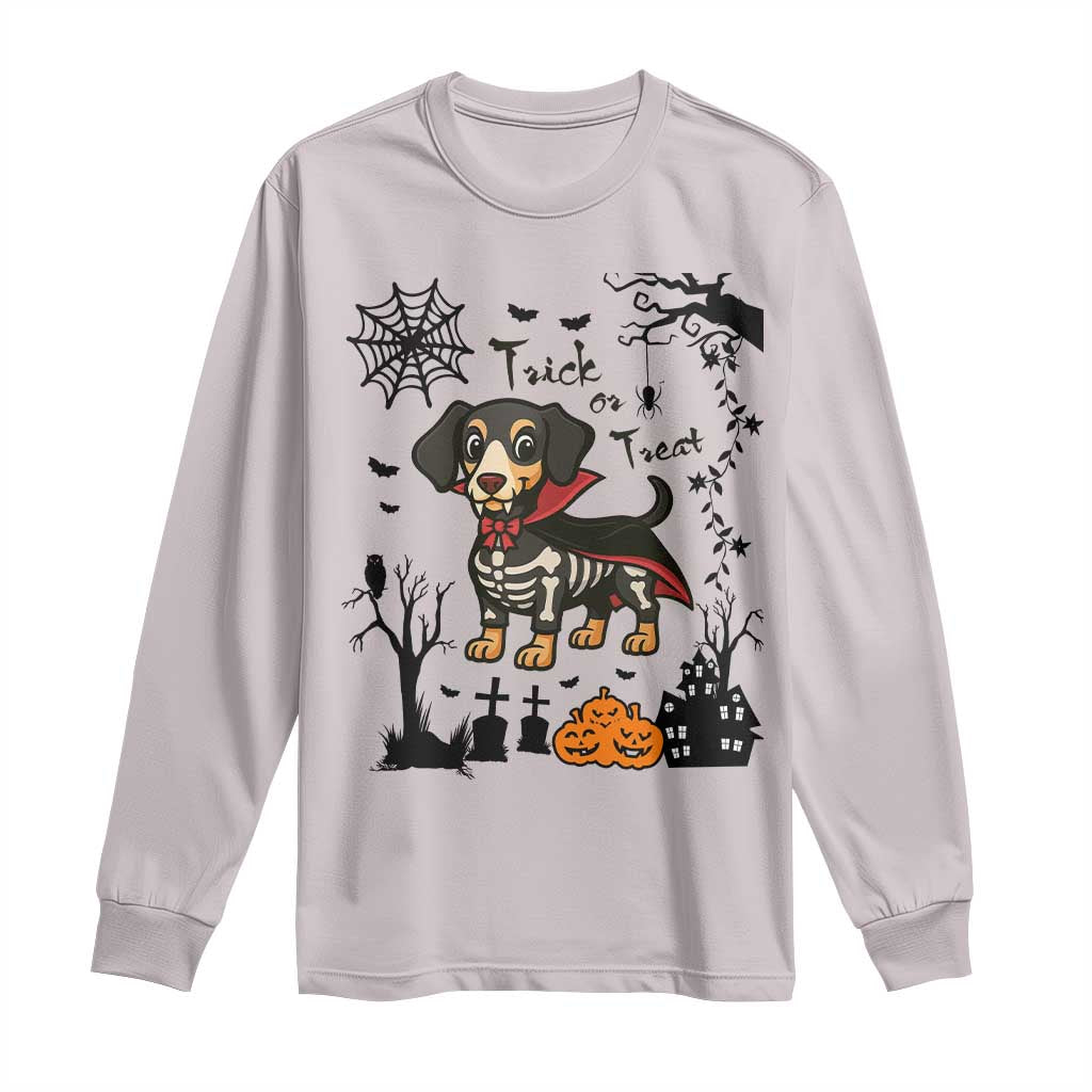 Funny Halloween Gift Long Sleeve Shirt Trick Or Treat With My Dachshund Dracula TS12 Ice Gray Print Your Wear