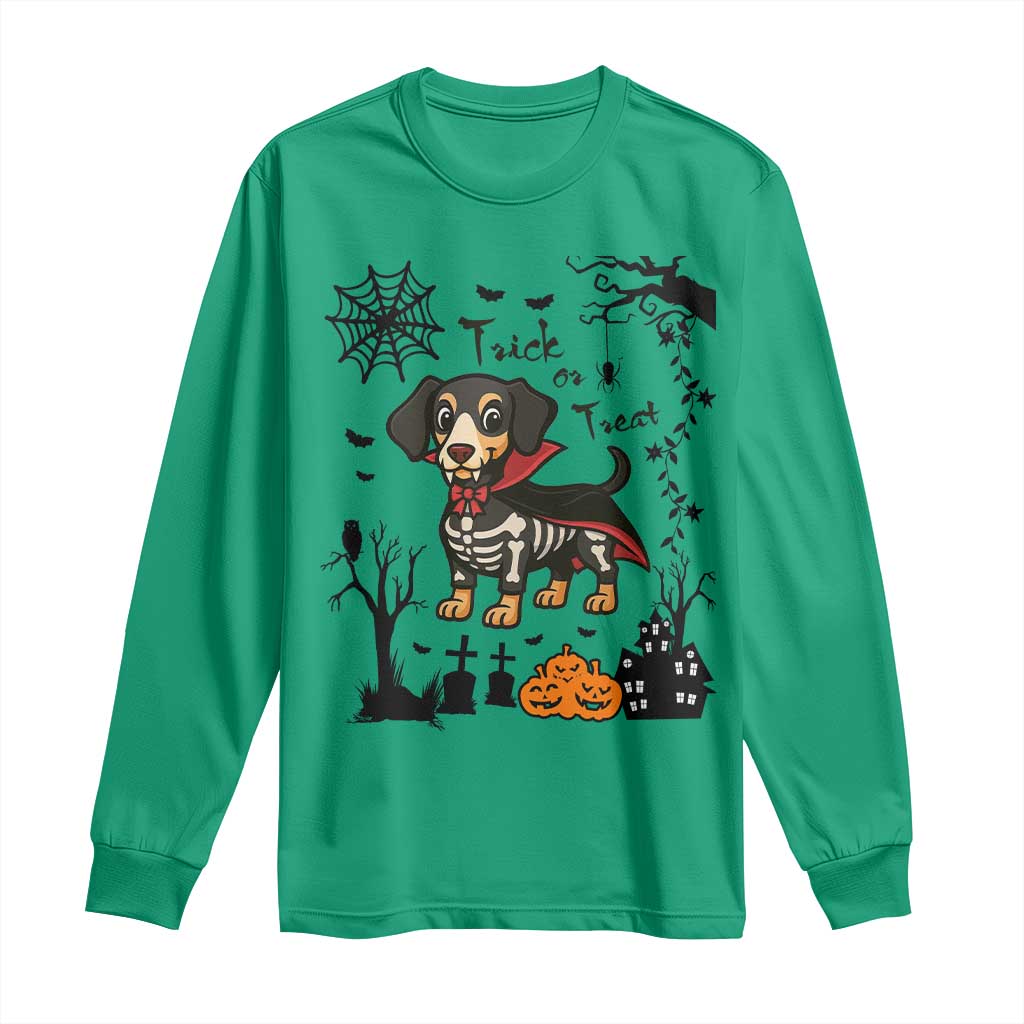 Funny Halloween Gift Long Sleeve Shirt Trick Or Treat With My Dachshund Dracula TS12 Irish Green Print Your Wear