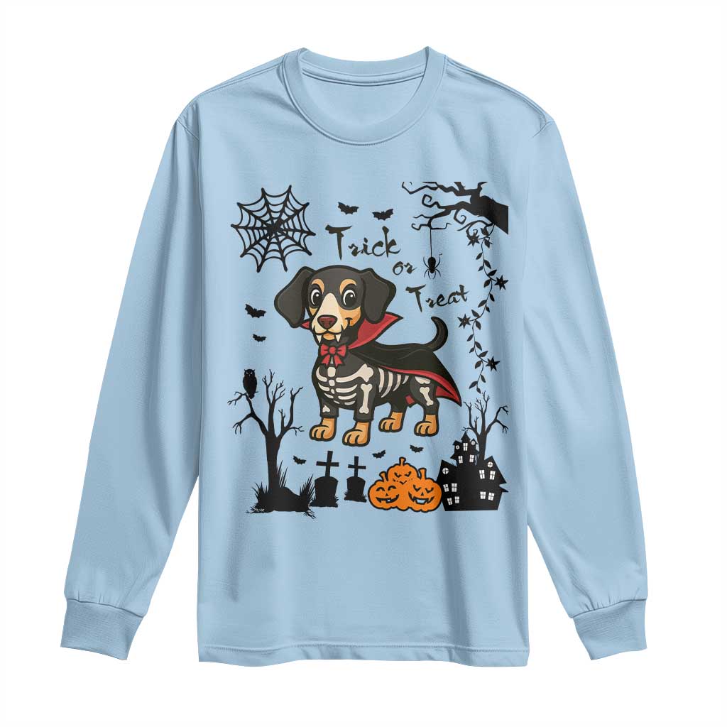 Funny Halloween Gift Long Sleeve Shirt Trick Or Treat With My Dachshund Dracula TS12 Light Blue Print Your Wear