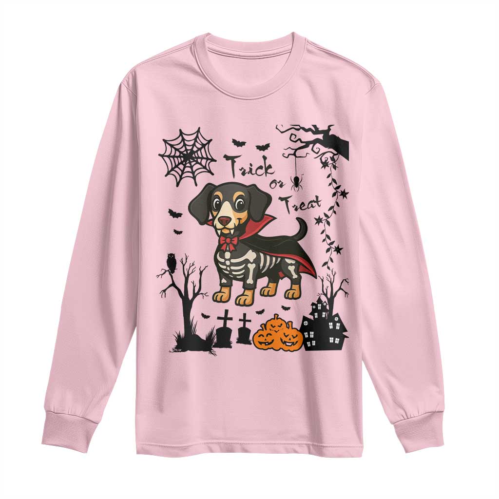 Funny Halloween Gift Long Sleeve Shirt Trick Or Treat With My Dachshund Dracula TS12 Light Pink Print Your Wear