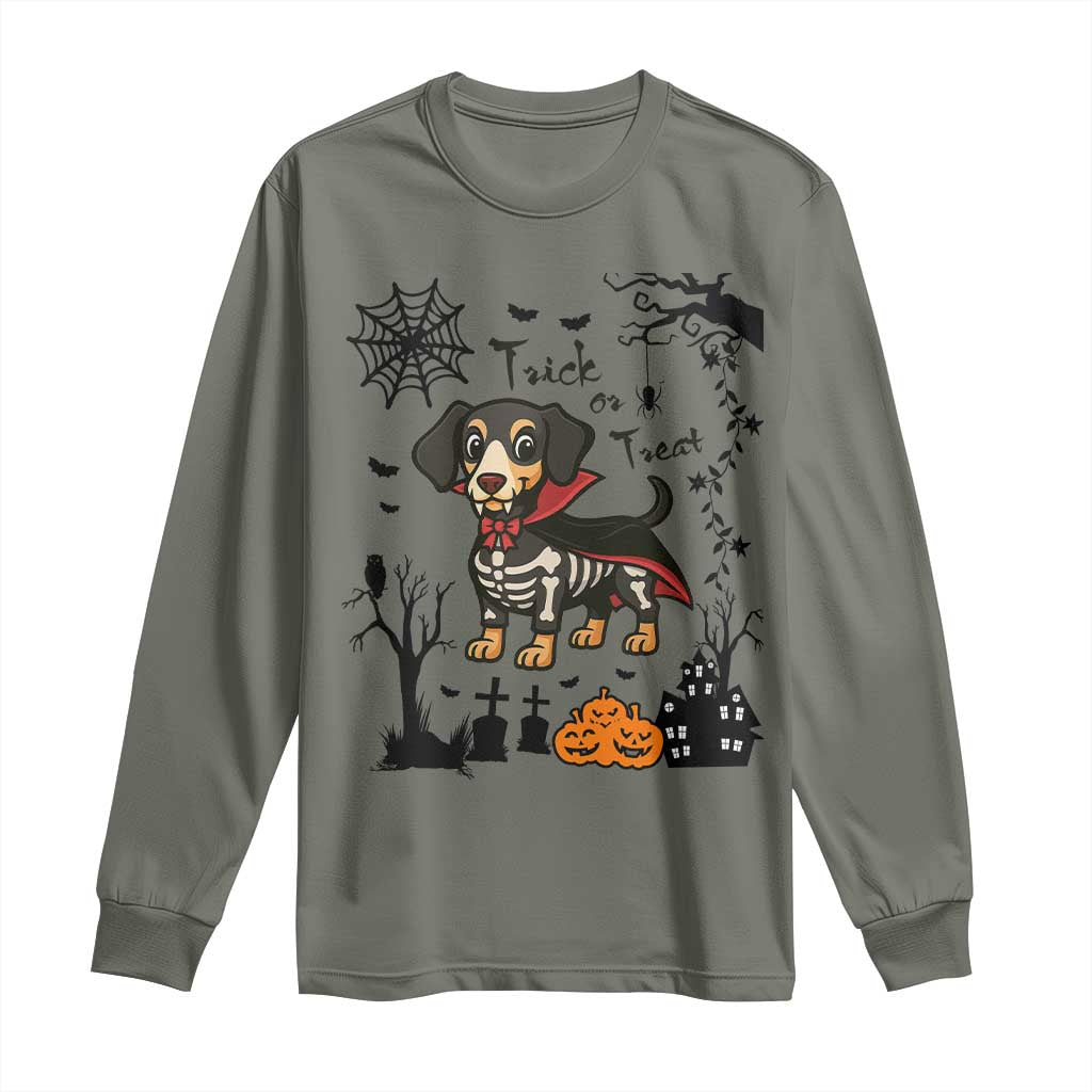 Funny Halloween Gift Long Sleeve Shirt Trick Or Treat With My Dachshund Dracula TS12 Military Green Print Your Wear