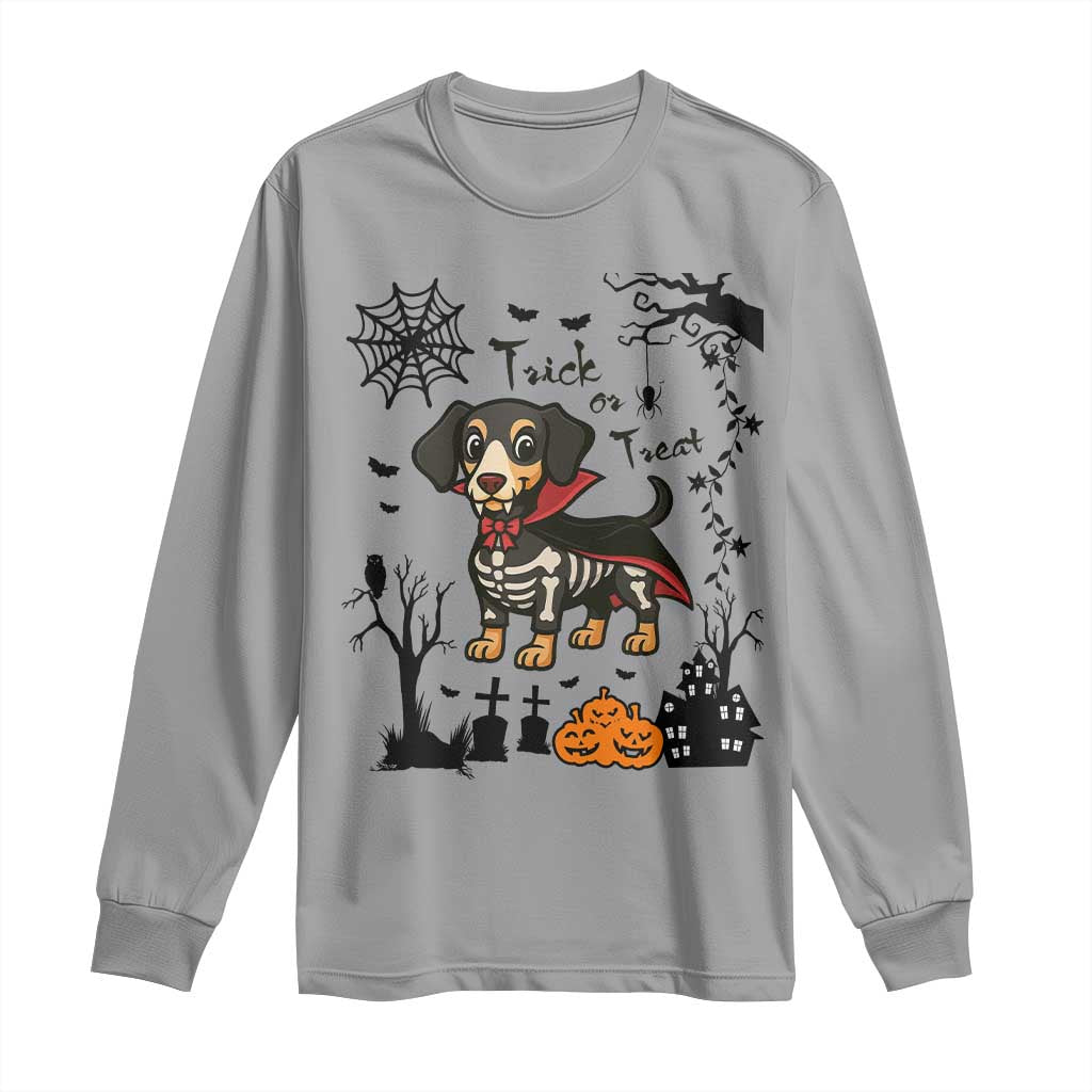 Funny Halloween Gift Long Sleeve Shirt Trick Or Treat With My Dachshund Dracula TS12 Sport Gray Print Your Wear