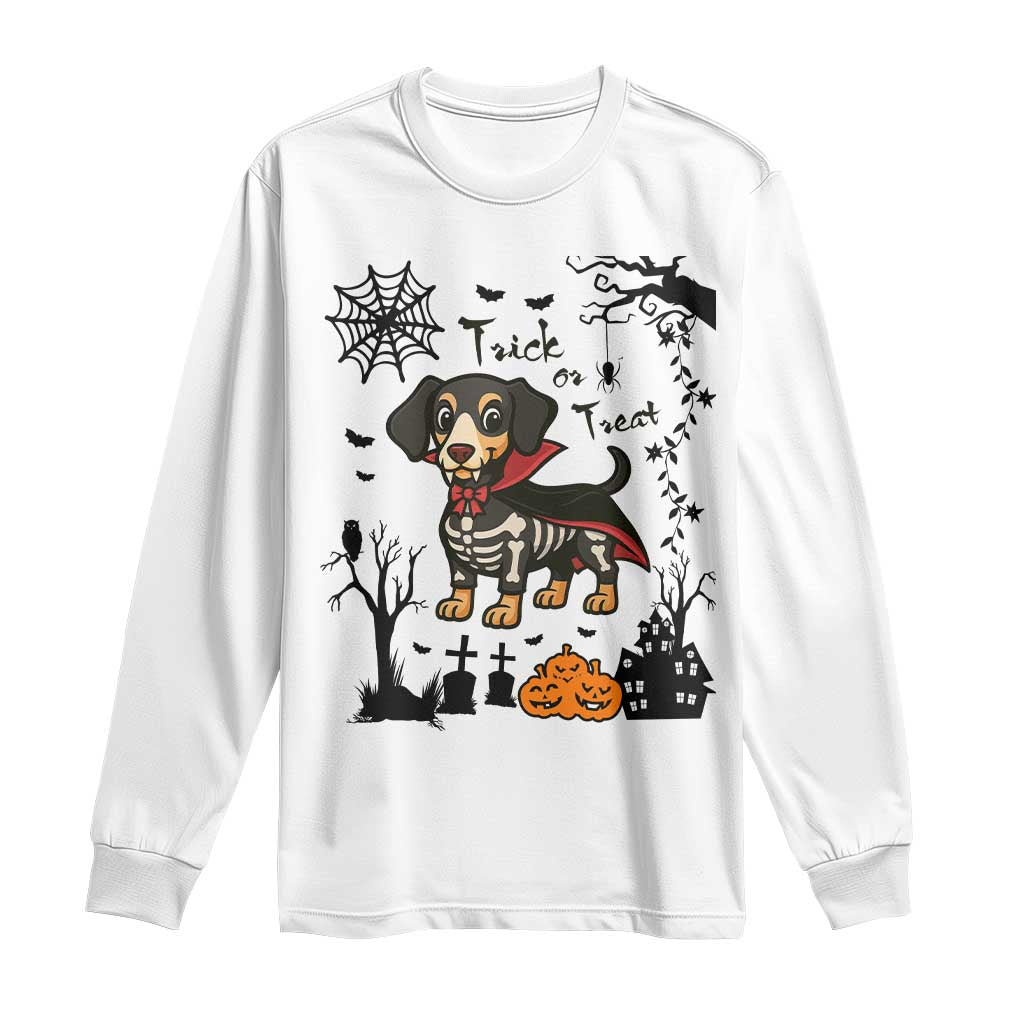 Funny Halloween Gift Long Sleeve Shirt Trick Or Treat With My Dachshund Dracula TS12 White Print Your Wear