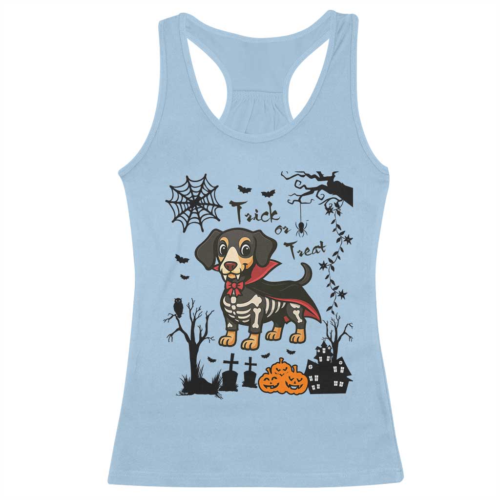 Funny Halloween Gift Racerback Tank Top Trick Or Treat With My Dachshund Dracula TS12 Light Blue Print Your Wear