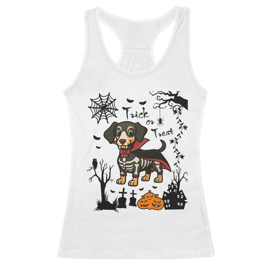 Funny Halloween Gift Racerback Tank Top Trick Or Treat With My Dachshund Dracula TS12 White Print Your Wear