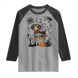 Funny Halloween Gift Raglan Shirt Trick Or Treat With My Dachshund Dracula - Print Your Wear