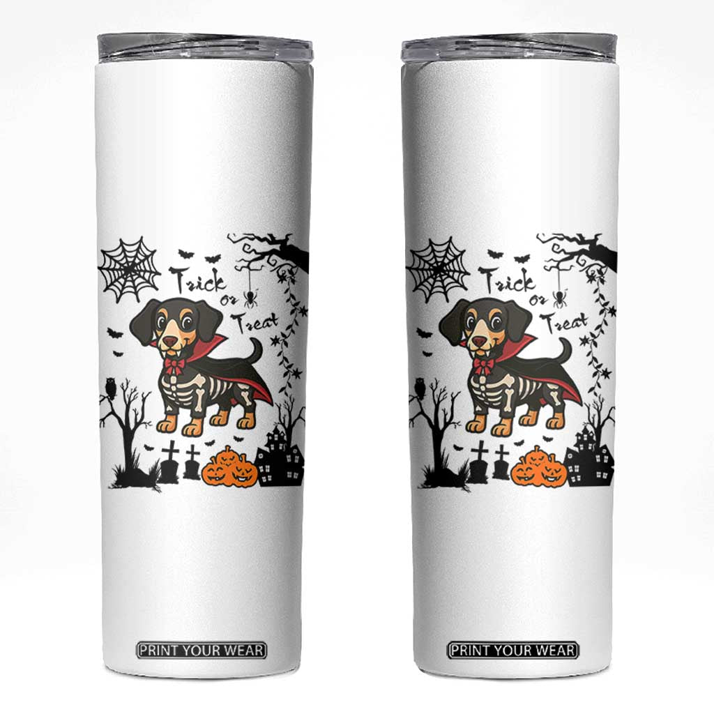 Funny Halloween Gift Skinny Tumbler Trick Or Treat With My Dachshund Dracula TS12 White Print Your Wear