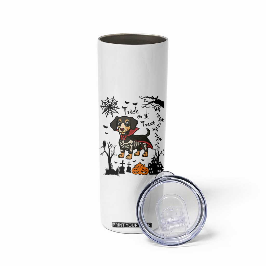Funny Halloween Gift Skinny Tumbler Trick Or Treat With My Dachshund Dracula TS12 Print Your Wear