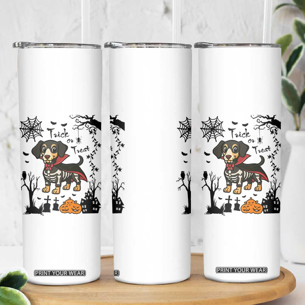 Funny Halloween Gift Skinny Tumbler Trick Or Treat With My Dachshund Dracula TS12 Print Your Wear