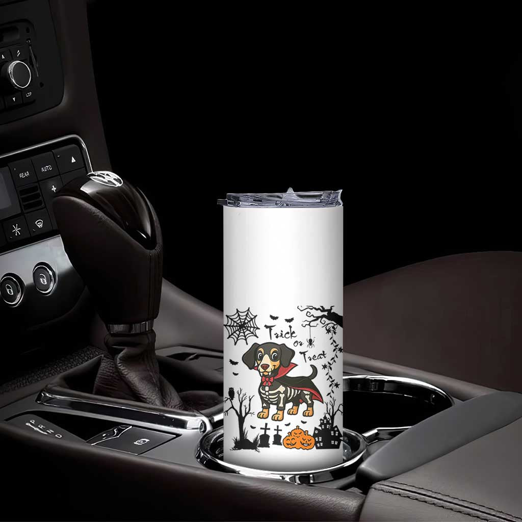 Funny Halloween Gift Skinny Tumbler Trick Or Treat With My Dachshund Dracula TS12 Print Your Wear