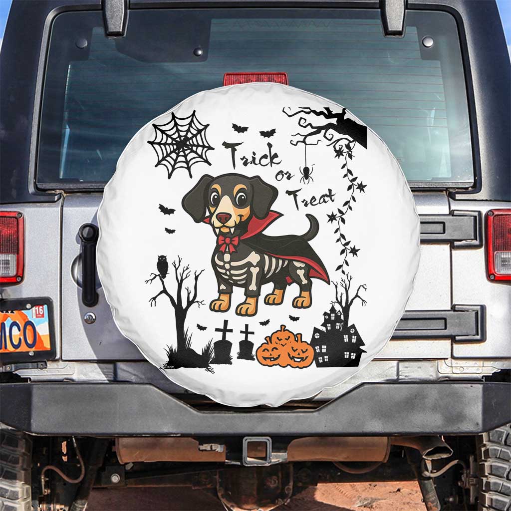 Funny Halloween Gift Spare Tire Cover Trick Or Treat With My Dachshund Dracula TS12 No hole White Print Your Wear