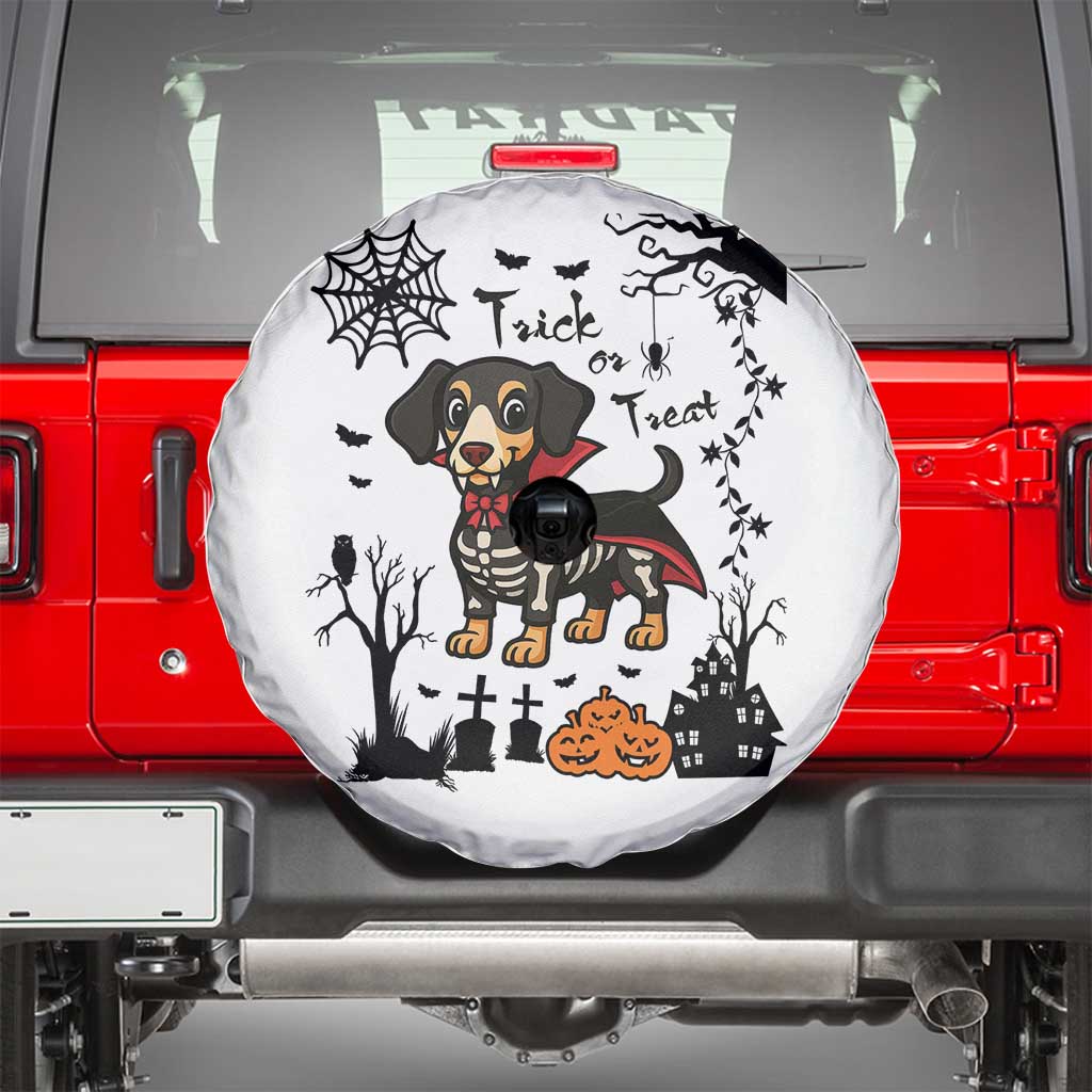 Funny Halloween Gift Spare Tire Cover Trick Or Treat With My Dachshund Dracula TS12 White Print Your Wear