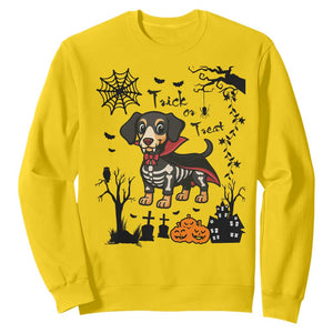 Funny Halloween Gift Sweatshirt Trick Or Treat With My Dachshund Dracula - Print Your Wear