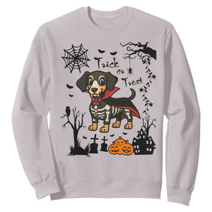 Funny Halloween Gift Sweatshirt Trick Or Treat With My Dachshund Dracula - Print Your Wear