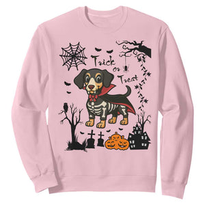 Funny Halloween Gift Sweatshirt Trick Or Treat With My Dachshund Dracula - Print Your Wear