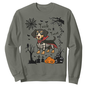 Funny Halloween Gift Sweatshirt Trick Or Treat With My Dachshund Dracula - Print Your Wear