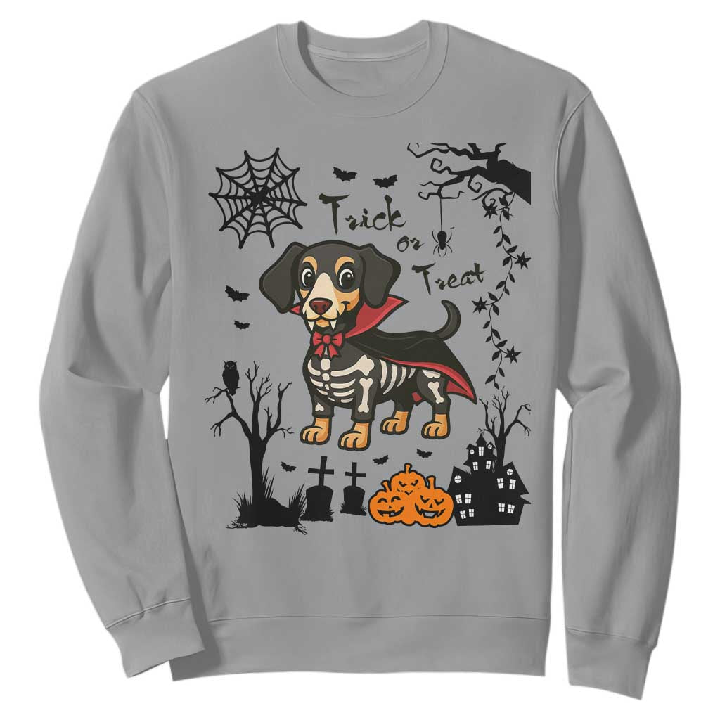 Funny Halloween Gift Sweatshirt Trick Or Treat With My Dachshund Dracula TS12 Sport Gray Print Your Wear