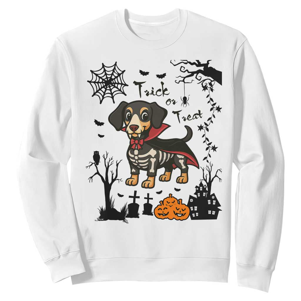 Funny Halloween Gift Sweatshirt Trick Or Treat With My Dachshund Dracula TS12 White Print Your Wear