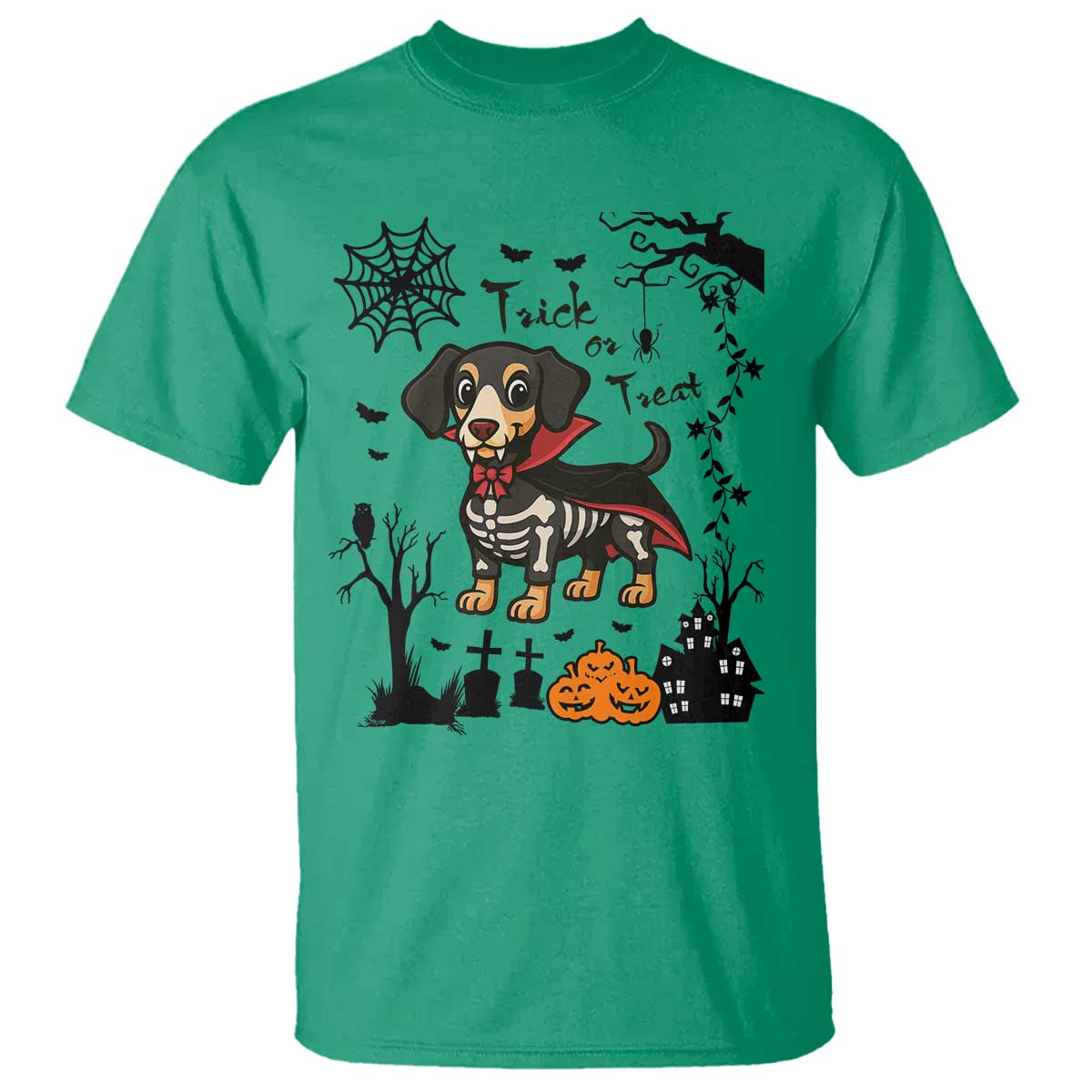 Funny Halloween Gift T Shirt Trick Or Treat With My Dachshund Dracula TS12 Irish Green Print Your Wear