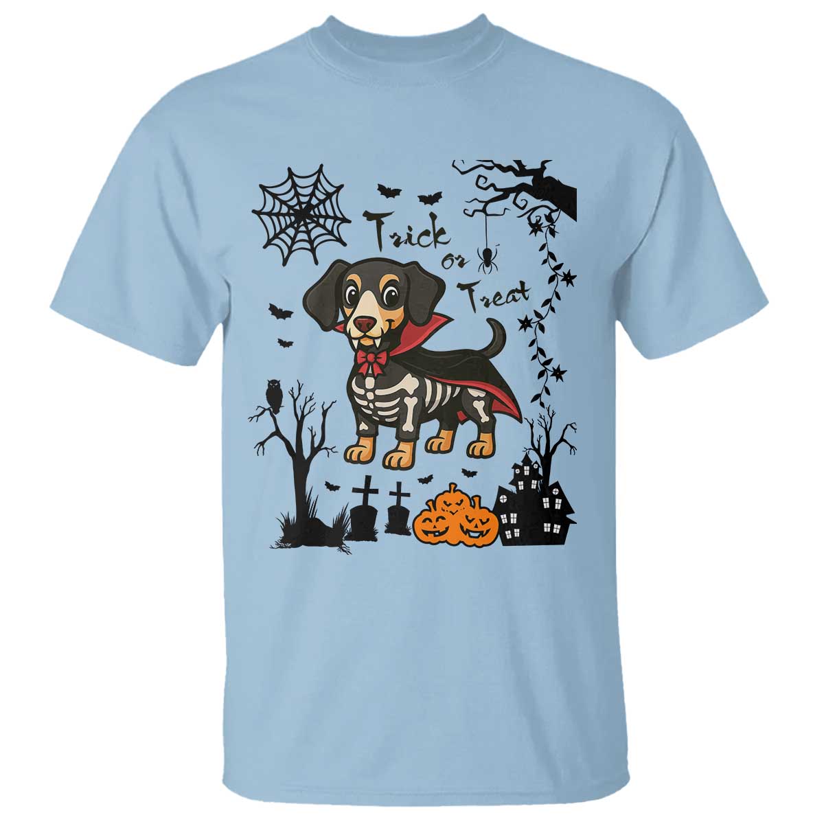 Funny Halloween Gift T Shirt Trick Or Treat With My Dachshund Dracula TS12 Light Blue Print Your Wear