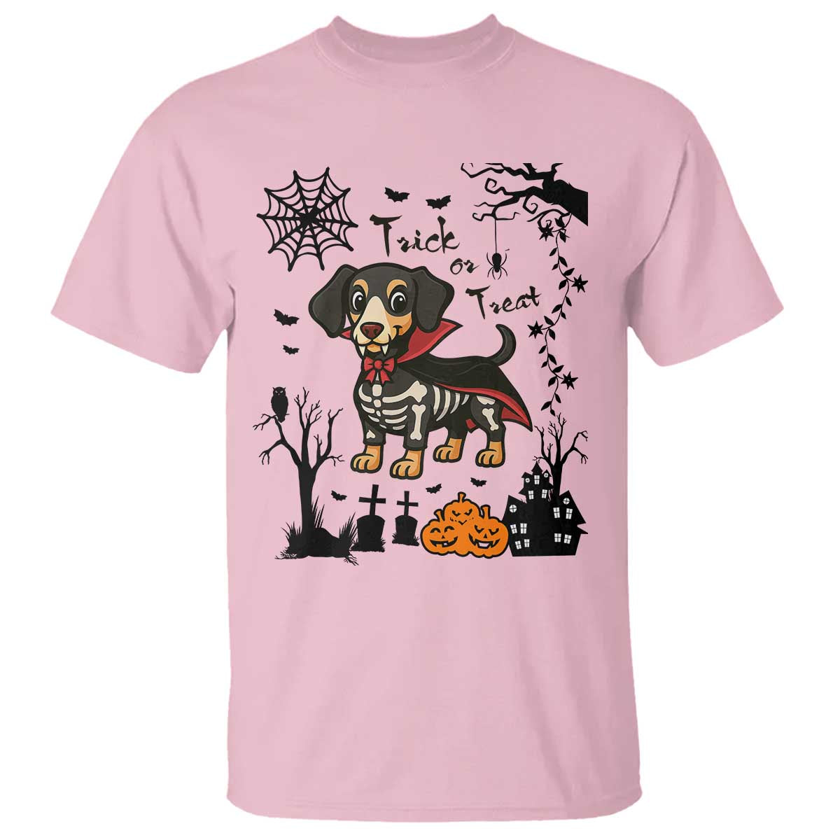Funny Halloween Gift T Shirt Trick Or Treat With My Dachshund Dracula TS12 Light Pink Print Your Wear