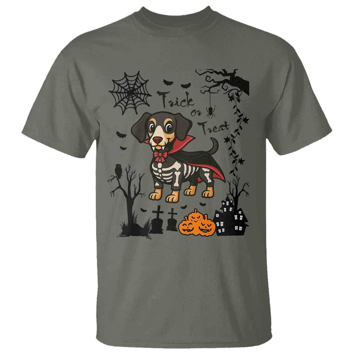 Funny Halloween Gift T Shirt Trick Or Treat With My Dachshund Dracula TS12 Military Green Print Your Wear