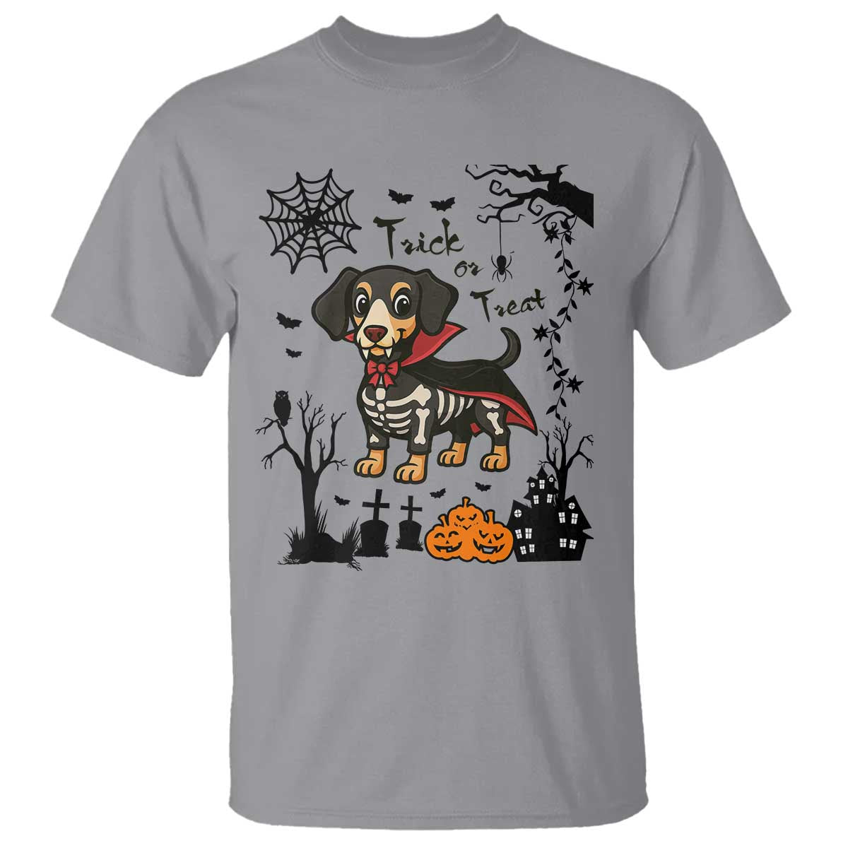 Funny Halloween Gift T Shirt Trick Or Treat With My Dachshund Dracula TS12 Sport Gray Print Your Wear