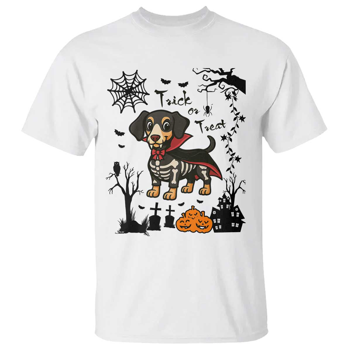 Funny Halloween Gift T Shirt Trick Or Treat With My Dachshund Dracula - Print Your Wear