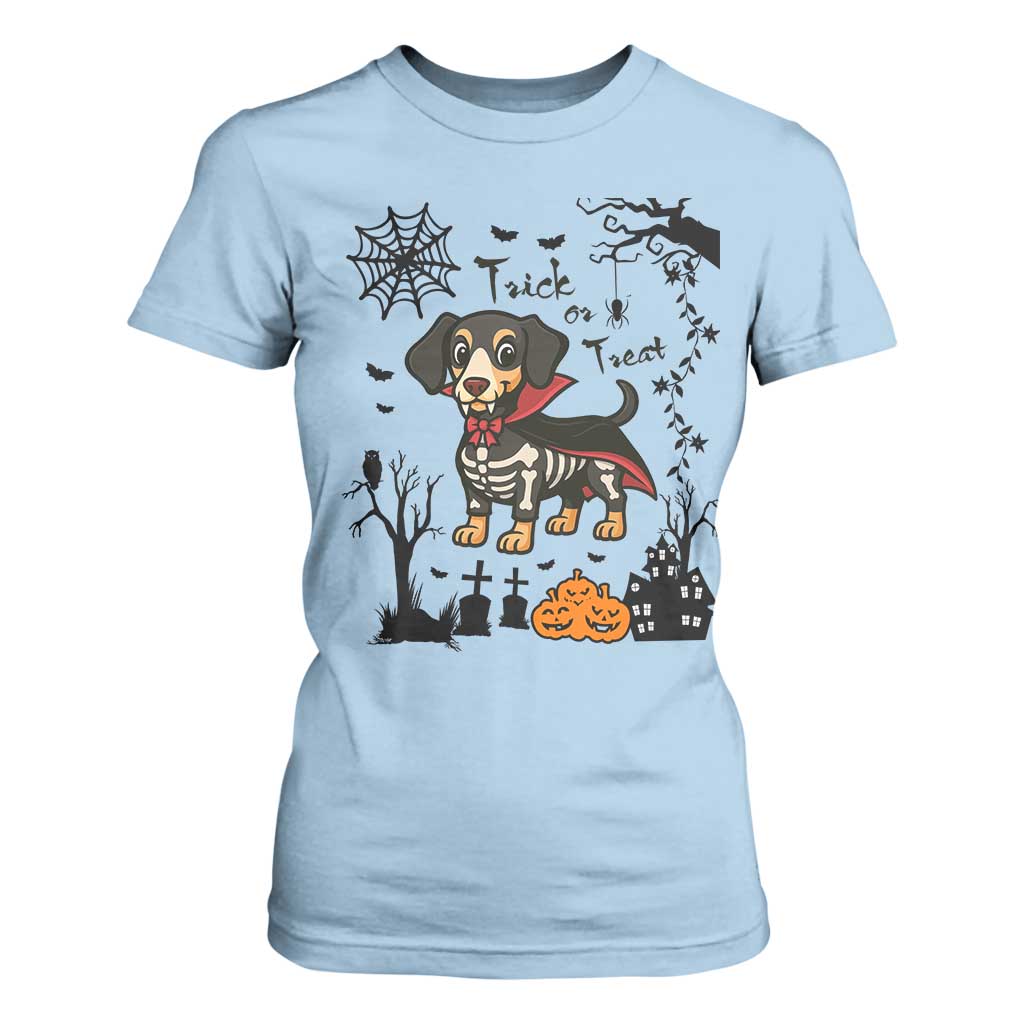 Funny Halloween Gift T Shirt For Women Trick Or Treat With My Dachshund Dracula TS12 Light Blue Print Your Wear