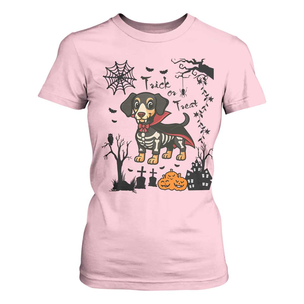 Funny Halloween Gift T Shirt For Women Trick Or Treat With My Dachshund Dracula TS12 Light Pink Print Your Wear