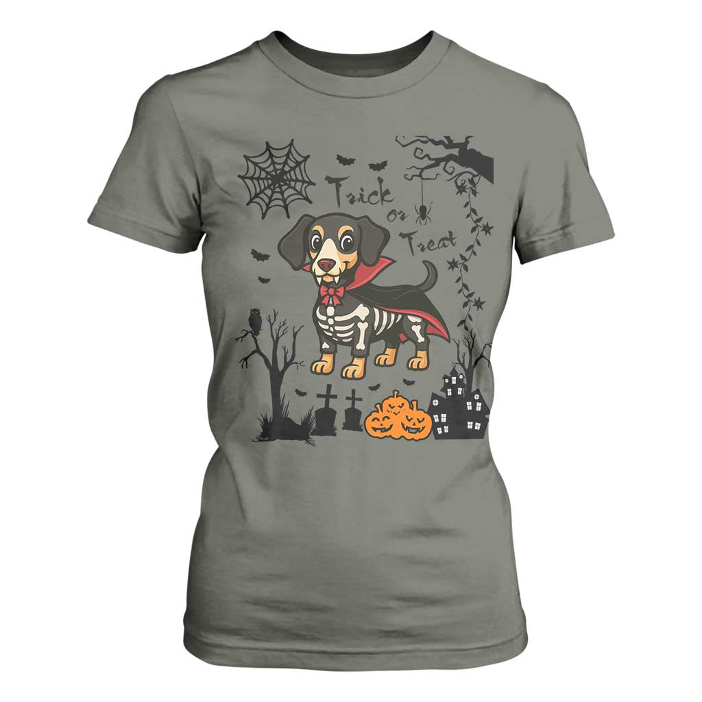Funny Halloween Gift T Shirt For Women Trick Or Treat With My Dachshund Dracula TS12 Military Green Print Your Wear