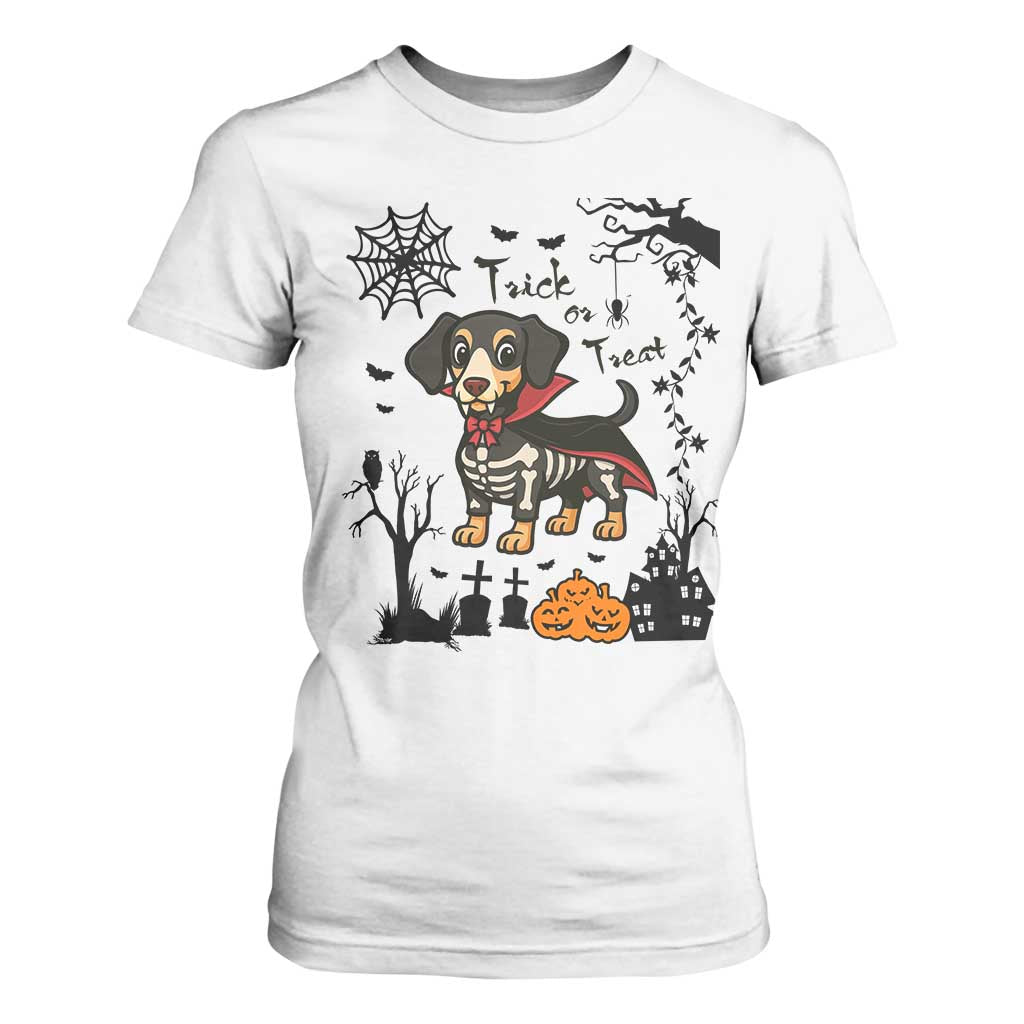 Funny Halloween Gift T Shirt For Women Trick Or Treat With My Dachshund Dracula - Print Your Wear