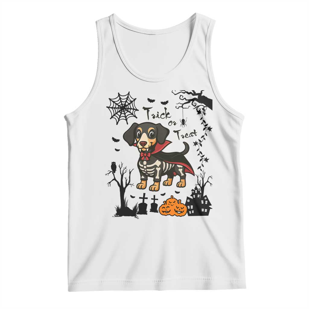 Funny Halloween Gift Tank Top Trick Or Treat With My Dachshund Dracula TS12 White Print Your Wear