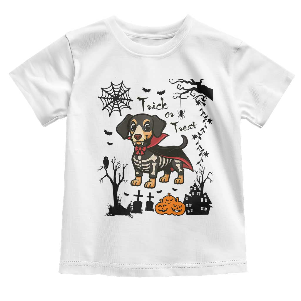 Funny Halloween Gift Toddler T Shirt Trick Or Treat With My Dachshund Dracula TS12 White Print Your Wear