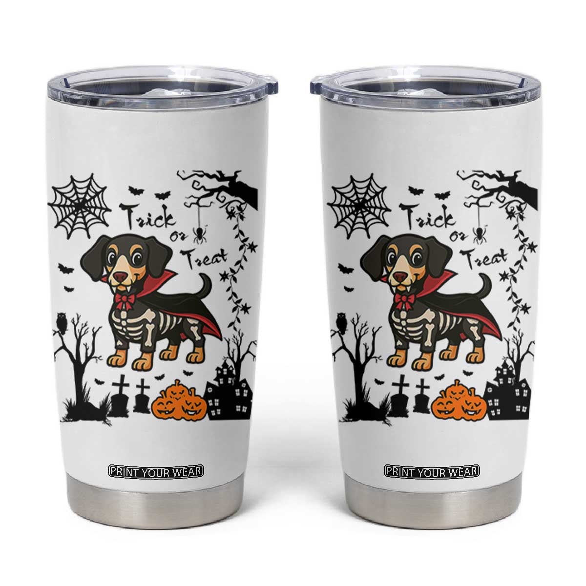 Funny Halloween Gift Tumbler Cup Trick Or Treat With My Dachshund Dracula TS12 White Print Your Wear