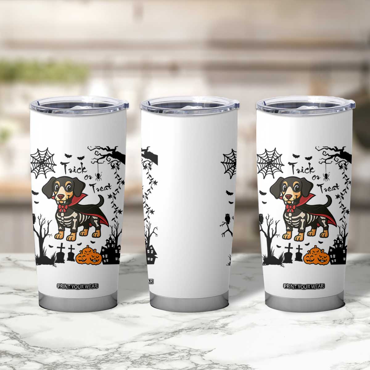 Funny Halloween Gift Tumbler Cup Trick Or Treat With My Dachshund Dracula TS12 Print Your Wear