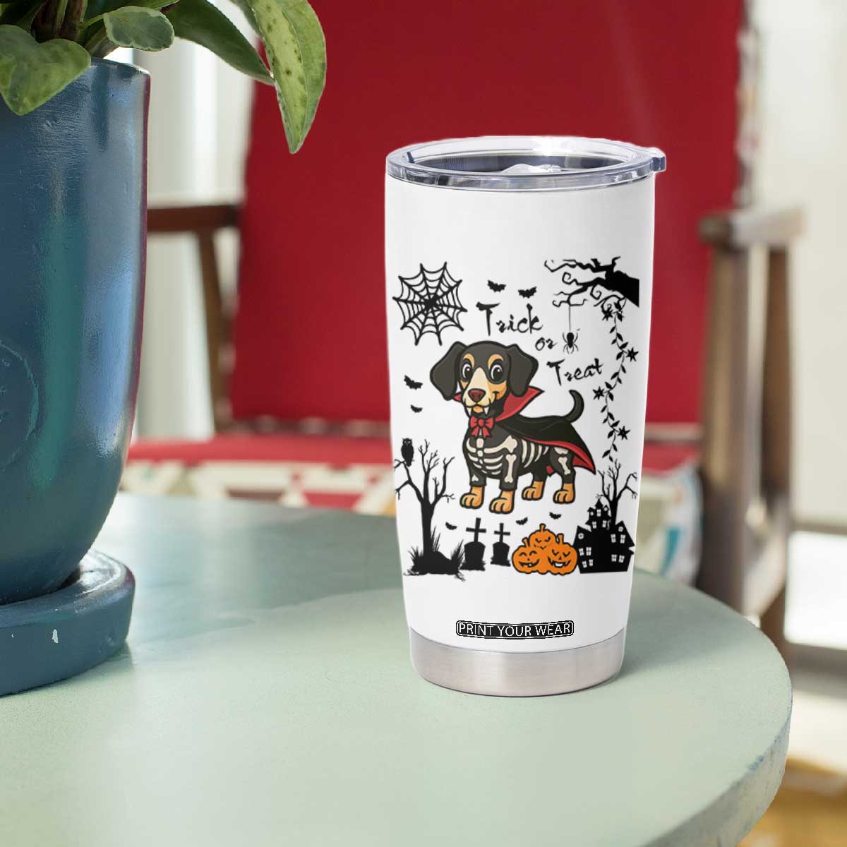 Funny Halloween Gift Tumbler Cup Trick Or Treat With My Dachshund Dracula TS12 Print Your Wear