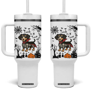 Funny Halloween Gift Tumbler With Handle Trick Or Treat With My Dachshund Dracula TS12 One Size: 40 oz White Print Your Wear
