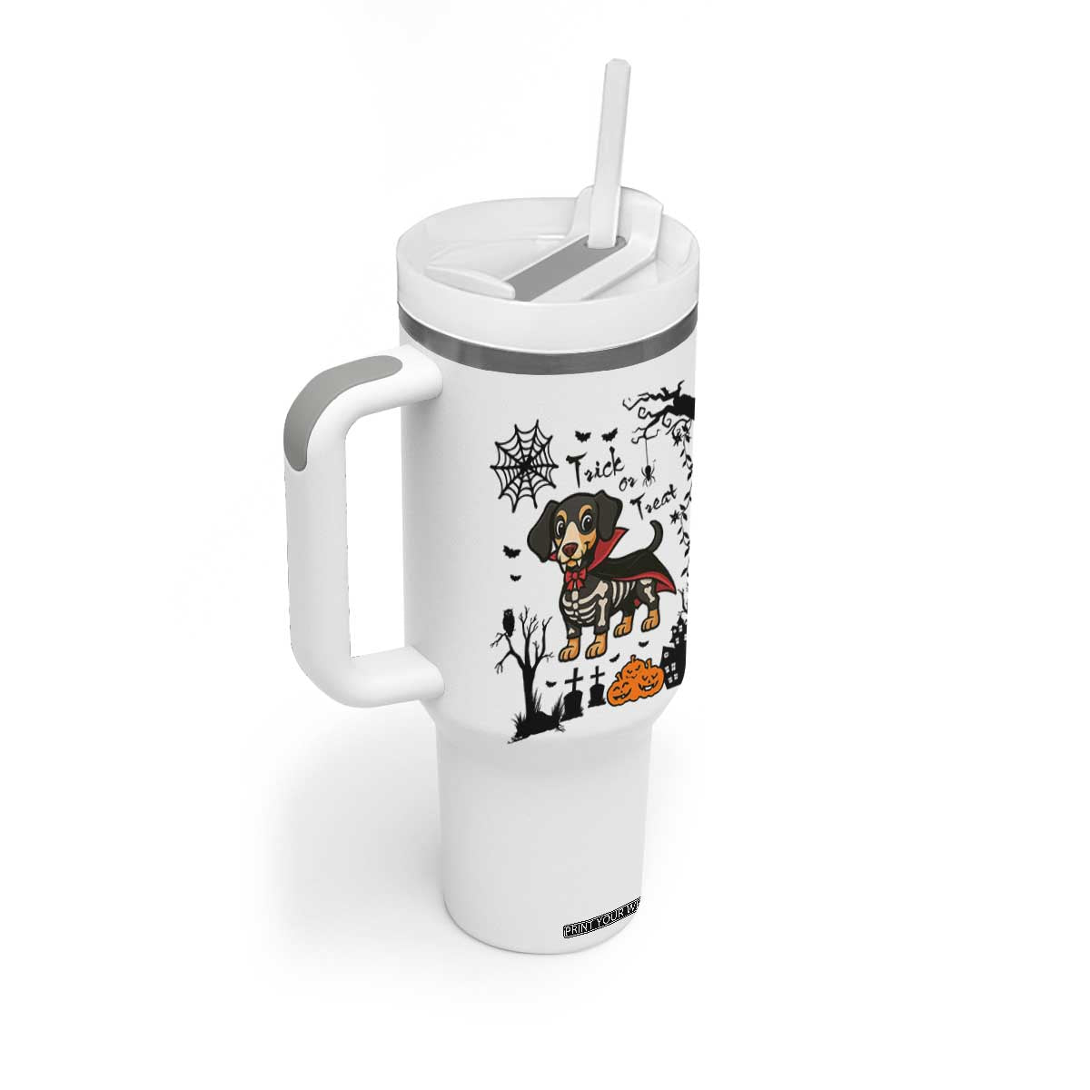 Funny Halloween Gift Tumbler With Handle Trick Or Treat With My Dachshund Dracula TS12 Print Your Wear