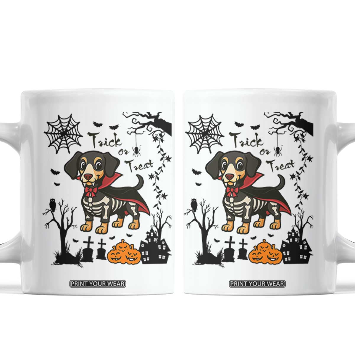 Funny Halloween Gift Coffee Mug Trick Or Treat With My Dachshund Dracula TS12 White Print Your Wear