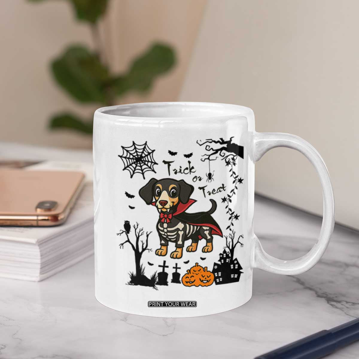 Funny Halloween Gift Coffee Mug Trick Or Treat With My Dachshund Dracula TS12 Print Your Wear