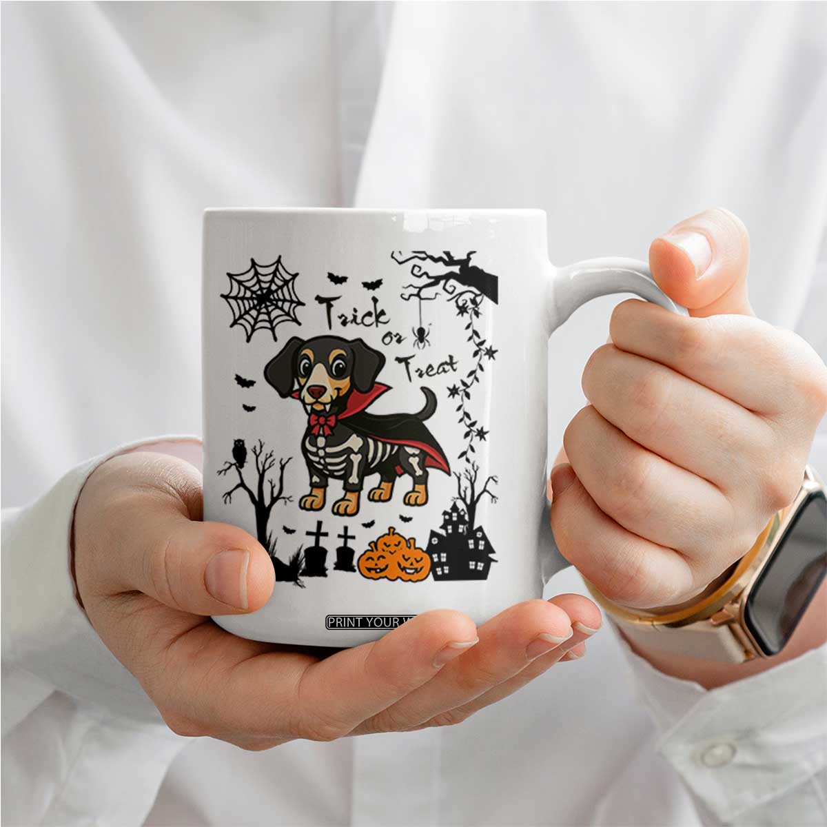 Funny Halloween Gift Coffee Mug Trick Or Treat With My Dachshund Dracula TS12 Print Your Wear