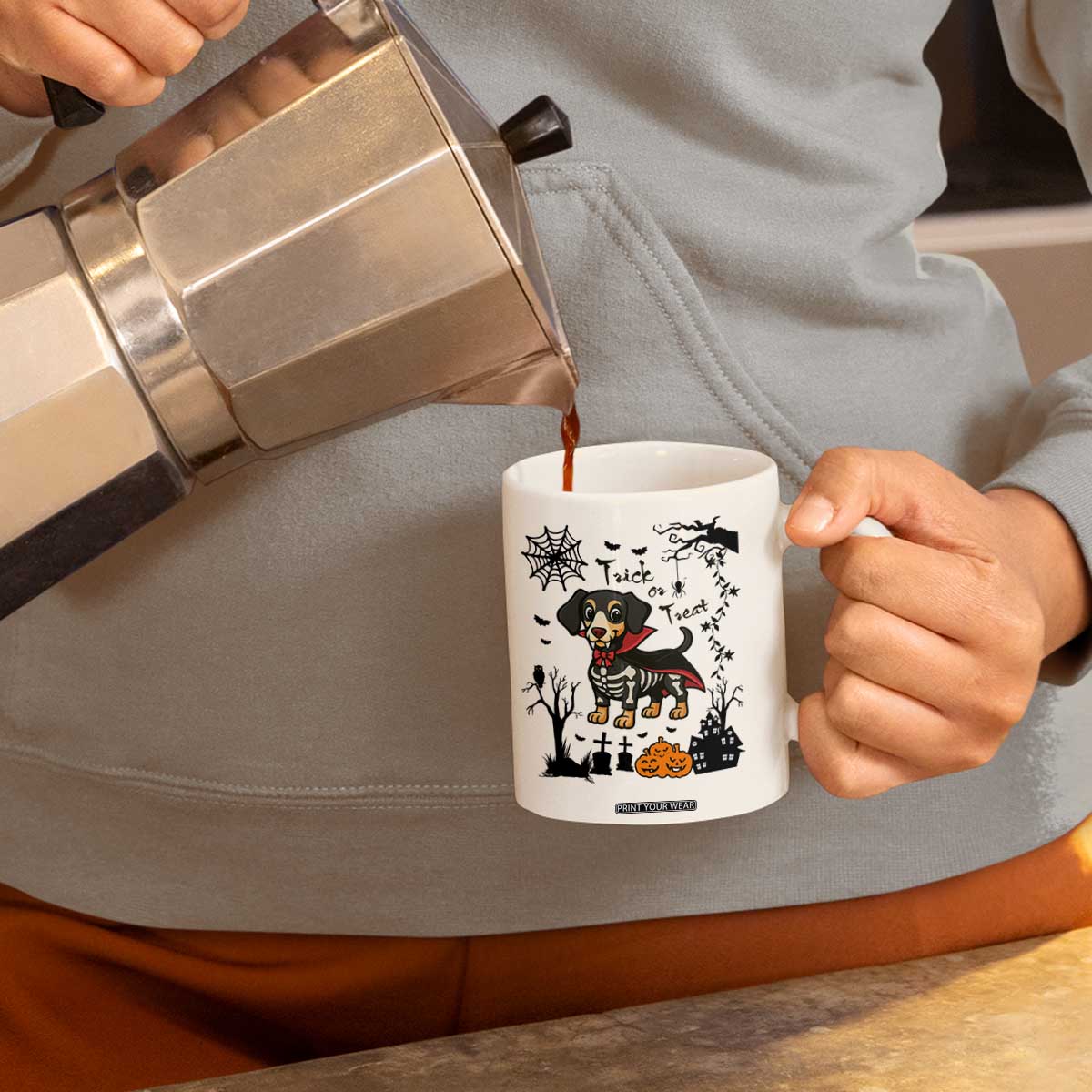 Funny Halloween Gift Coffee Mug Trick Or Treat With My Dachshund Dracula TS12 Print Your Wear