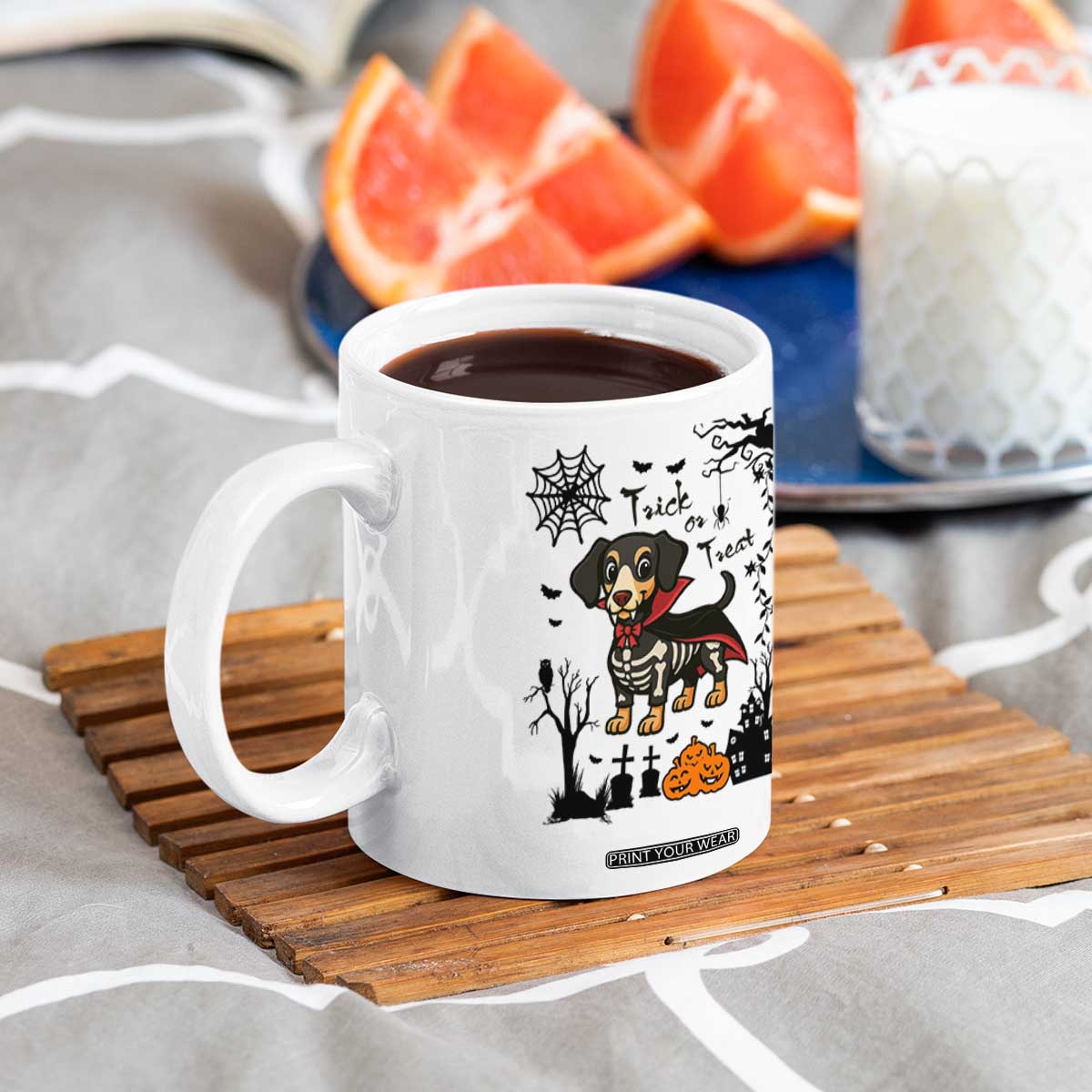 Funny Halloween Gift Coffee Mug Trick Or Treat With My Dachshund Dracula TS12 Print Your Wear