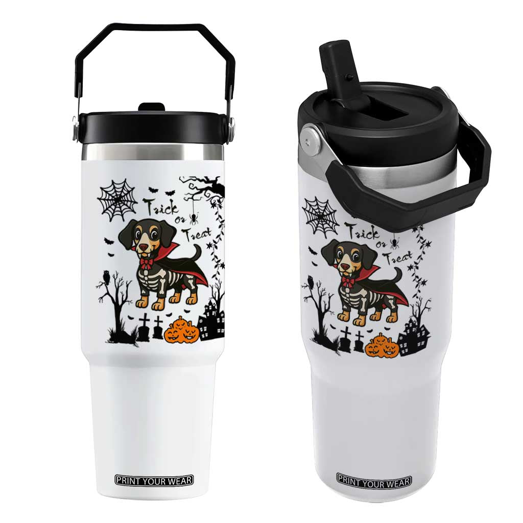 Funny Halloween Gift Flip Straw Tumbler Trick Or Treat With My Dachshund Dracula TS12 One Size: 30 oz White Print Your Wear