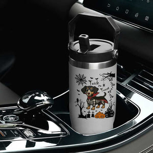 Funny Halloween Gift Flip Straw Tumbler Trick Or Treat With My Dachshund Dracula TS12 Print Your Wear