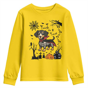 Funny Halloween Gift Youth Sweatshirt Trick Or Treat With My Dachshund Dracula - Print Your Wear