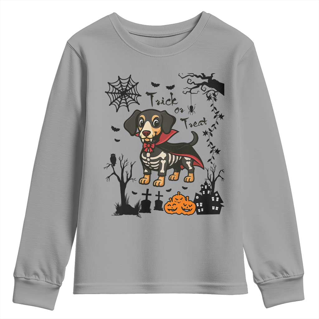 Funny Halloween Gift Youth Sweatshirt Trick Or Treat With My Dachshund Dracula TS12 Sport Gray Print Your Wear