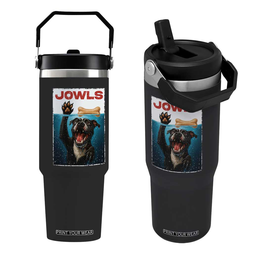 Pitbull Lover Flip Straw Tumbler Funny Jowls Horror Dog Poster TS12 One Size: 30 oz Black Print Your Wear